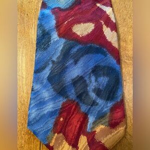 Emoda Italy Mens Watercolor Necktie Tie 55” Red Blue Tan Brown
